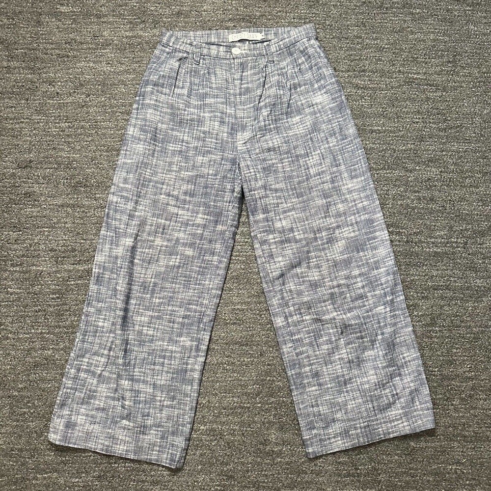 Christy Dawn Pants Women Medium Blue Wide Leg Pleated Lightweight Crop Beach